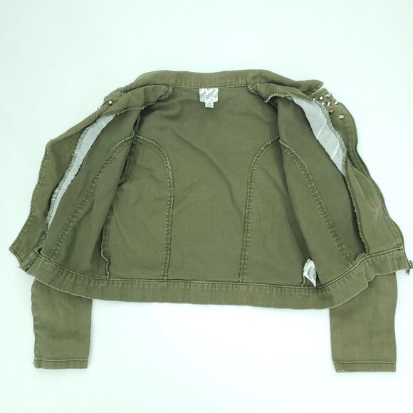 Disney D-Signed Jacket Girls Medium Army Green Studded Collar Full Zip Cropped - Picture 4 of 9